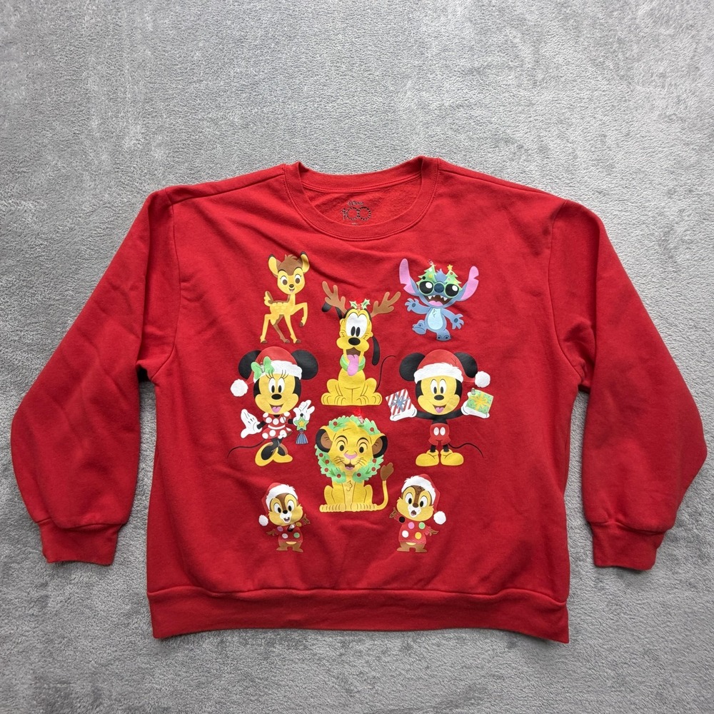 Disney Mickey Mouse Sweatshirt Kids XL Red Fleece Pullover Disney 100 Lightbulbs